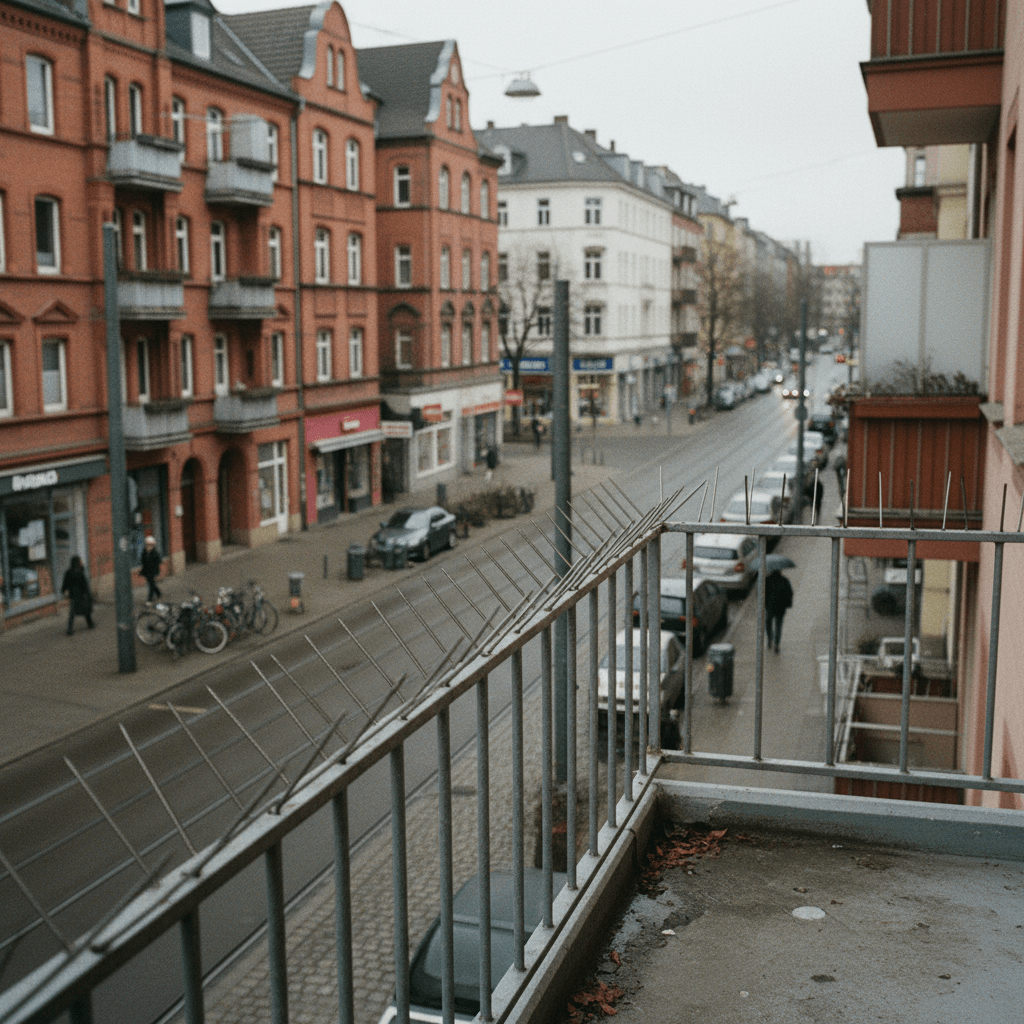 Balkon mit Taubenabwehr Spikes