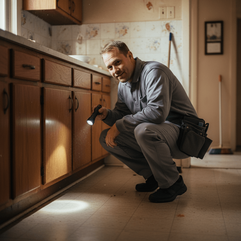 Kammerjäger bei der Arbeit in einer Küche